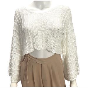 Knitted Cropped Top Cover Up white  (One Size)